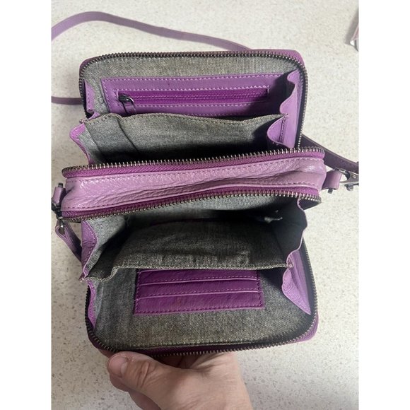 Elk 100% Leather  Purple Crossbody/Clutch Small Bag/Wallet - Picture 9 of 13